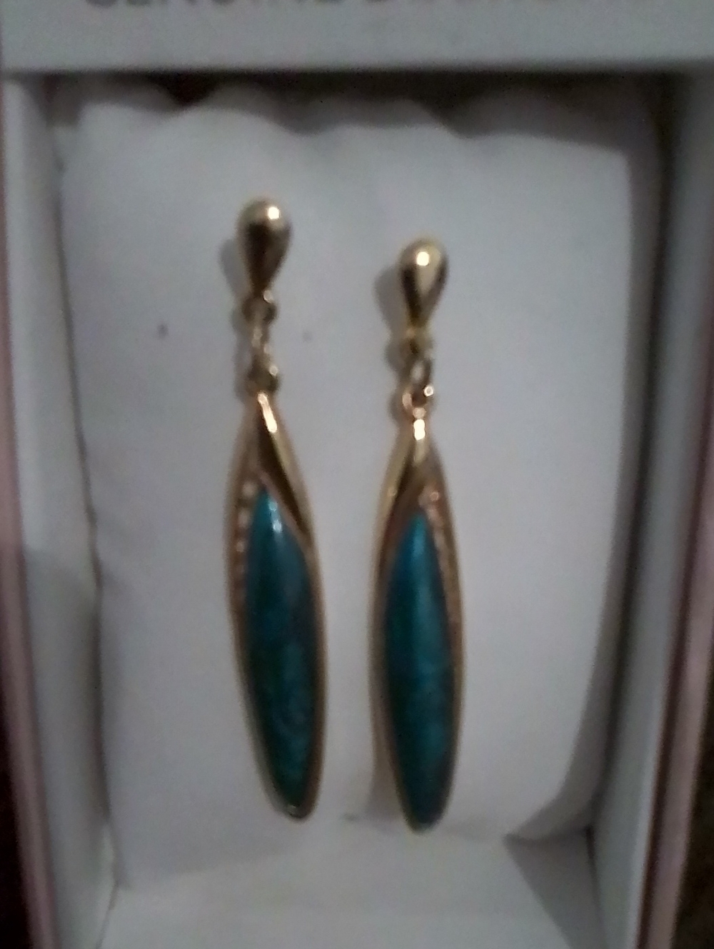 Berebi Vintage Gold Drop Earrings with Teal Inlay — Women Jewelry
